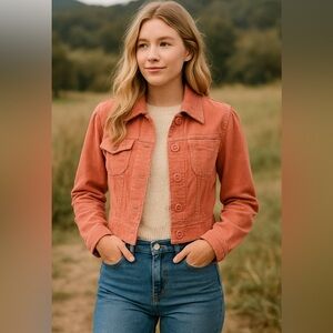 rue21 Coral Corduroy Cropped Jacket Small Soft Vtg Boho Fall Granola Girl Y2K